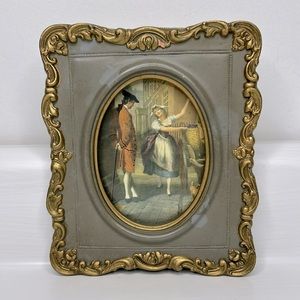 Vintage 🌂 Victorian Cottagecore Courting Couple Love Scene Print in Fancy Frame